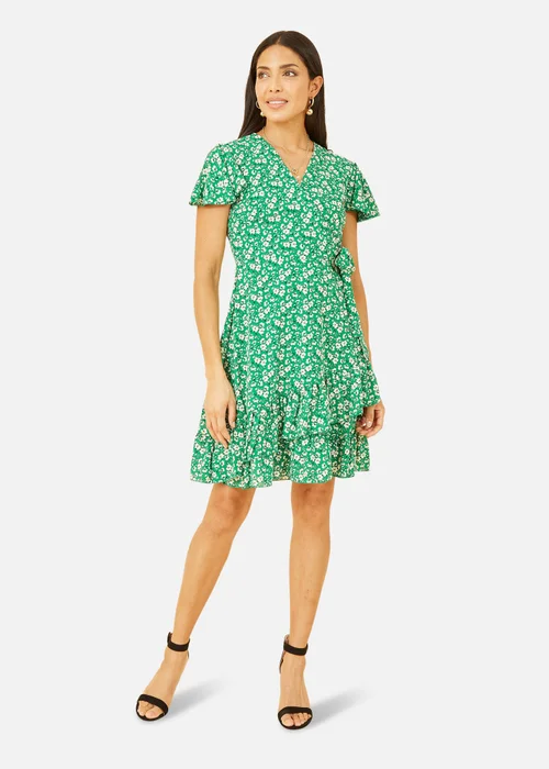 Yumi Green Ditsy Floral Wrap Frill Dress - 18 Image 3