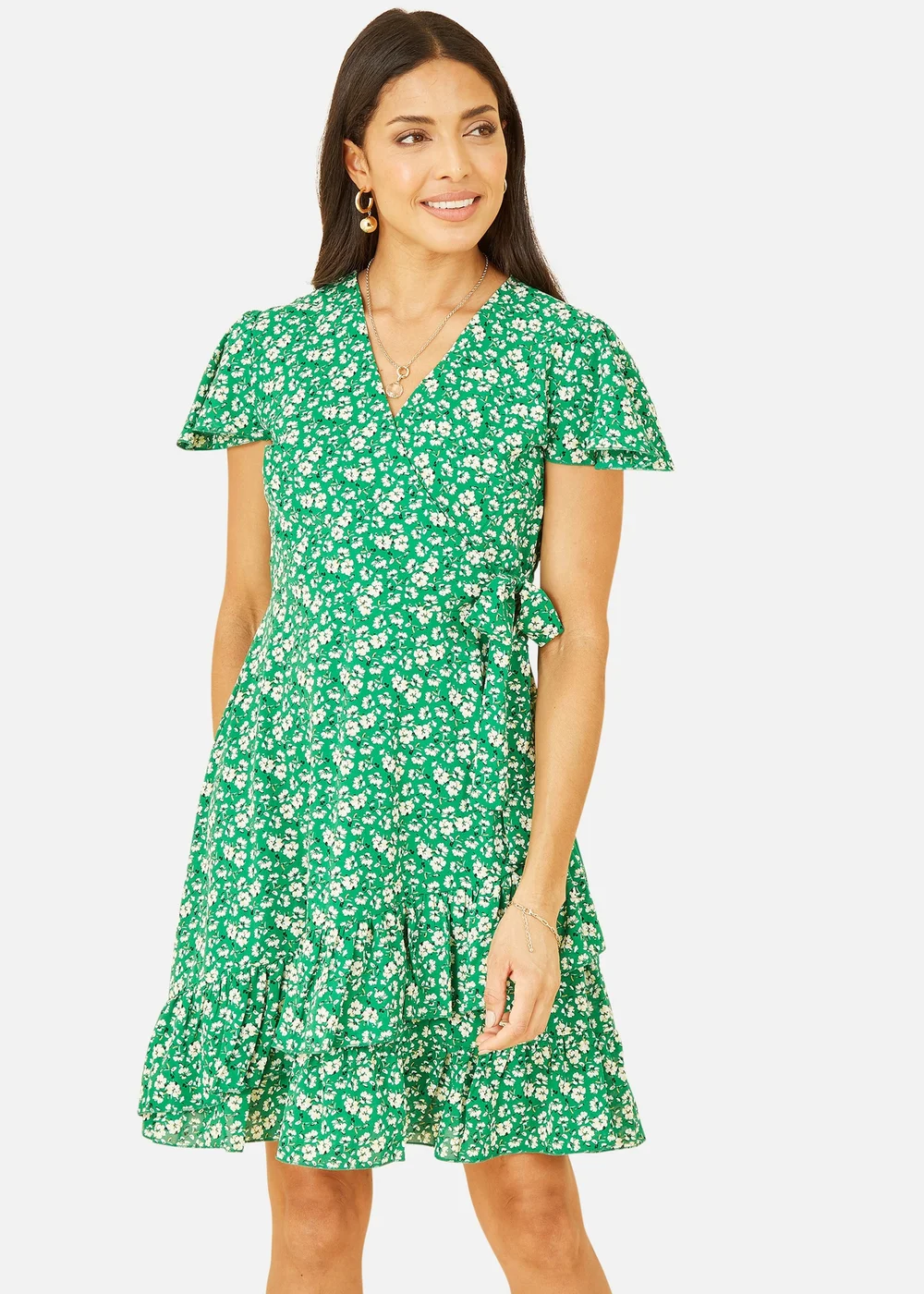 Yumi Green Ditsy Floral Wrap Frill Dress - 18 Image 1