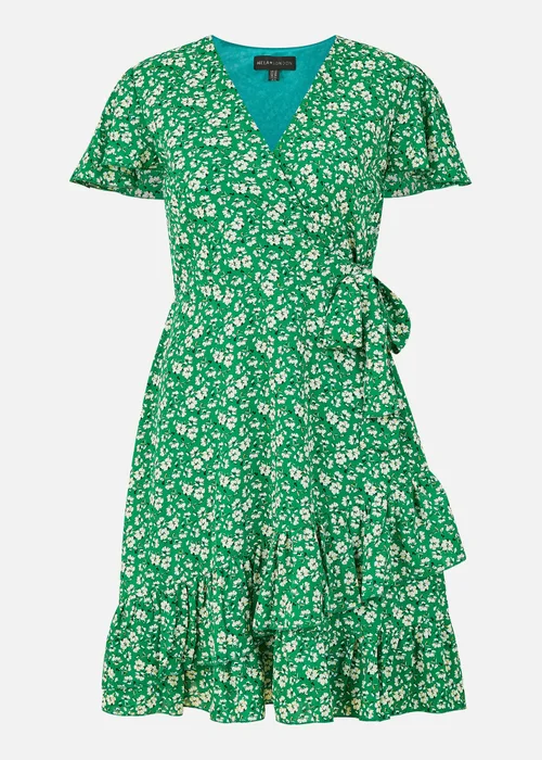 Yumi Green Ditsy Floral Wrap Frill Dress - 18 Image 4