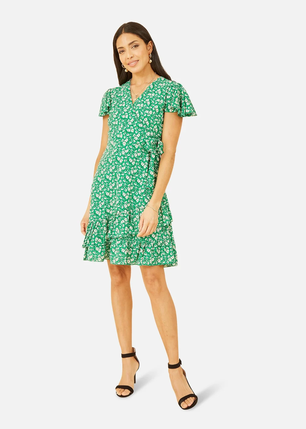 Yumi Green Ditsy Floral Wrap Frill Dress - 18 Image 2