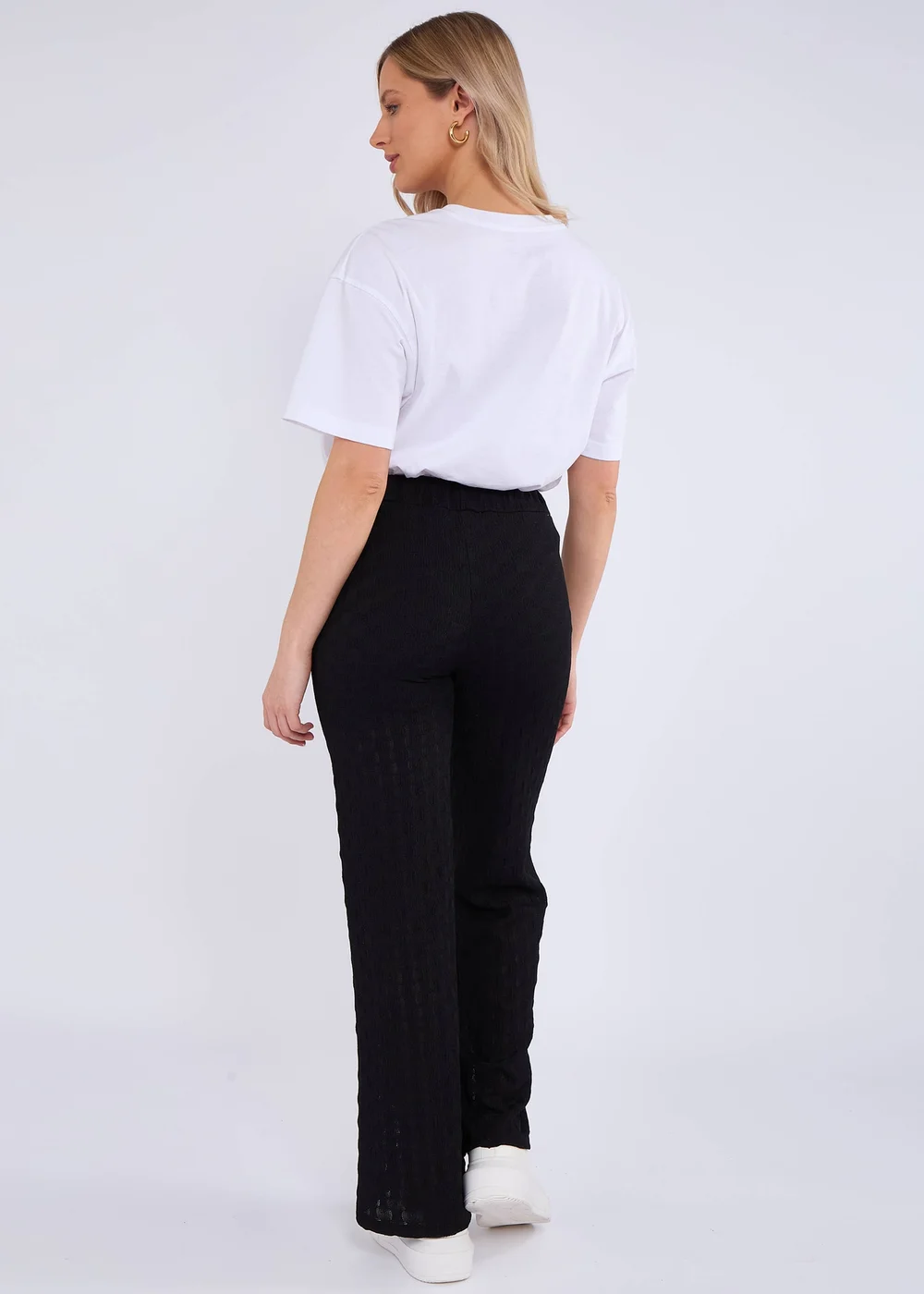 Gini London Black Textured Elasticated Waist Flared Trousers - S/M Image 2