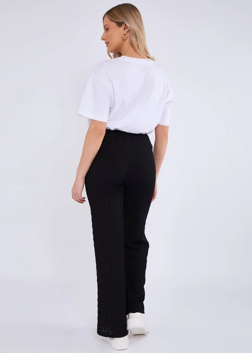 Gini London Black Textured Elasticated Waist Flared Trousers - S/M Image 2