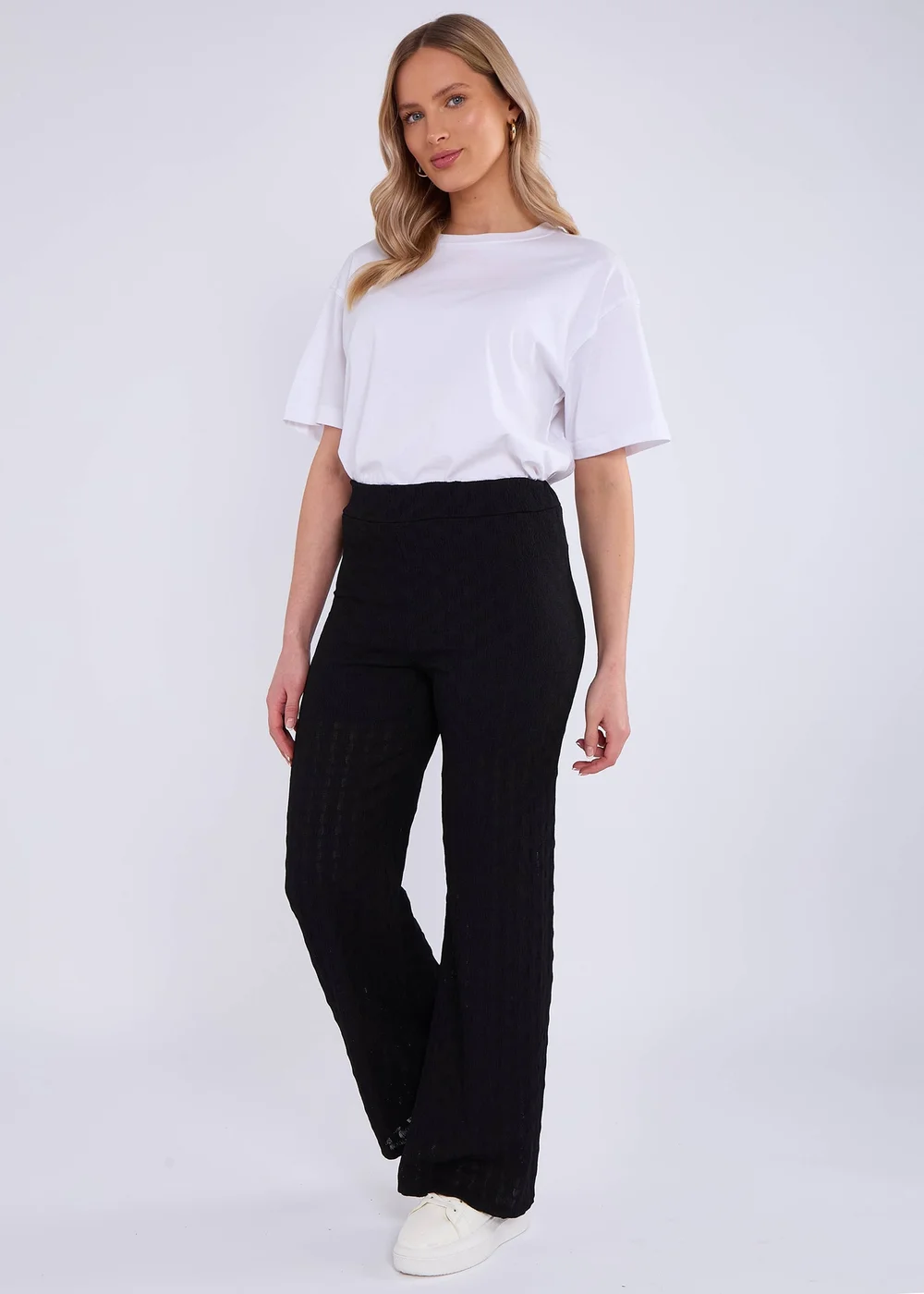 Gini London Black Textured Elasticated Waist Flared Trousers - S/M Image 1