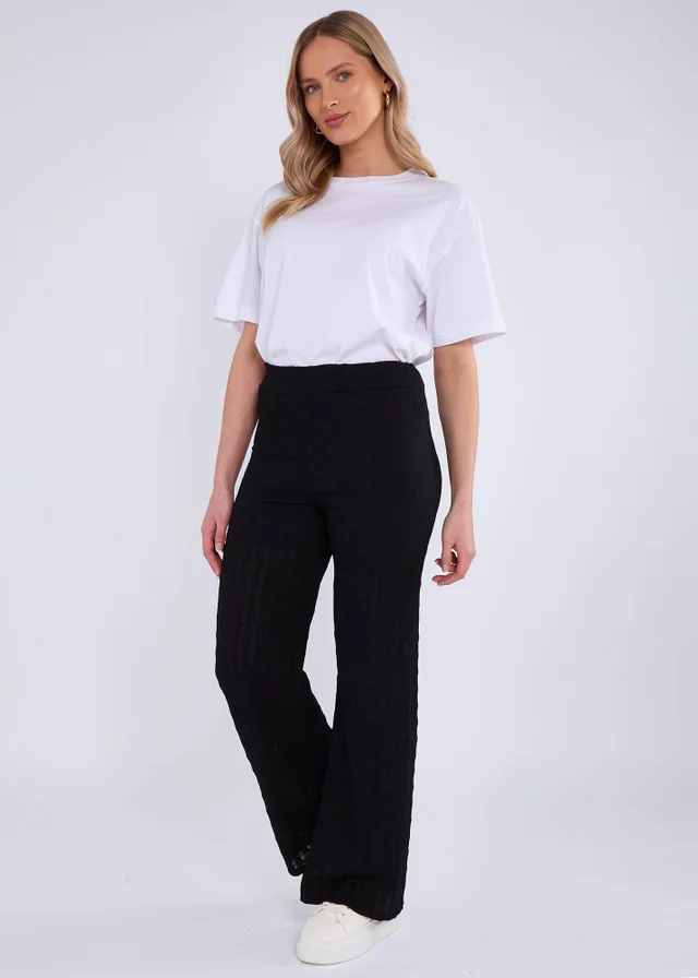 Gini London Black Textured Elasticated Waist Flared Trousers