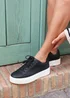 Linzi Jersey Black Faux Leather Lace Up Flatform Trainers - Size 5 Image 1