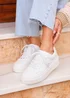 Linzi Jersey White Faux Leather Lace Up Flatform Trainers - Size 6 Image 1