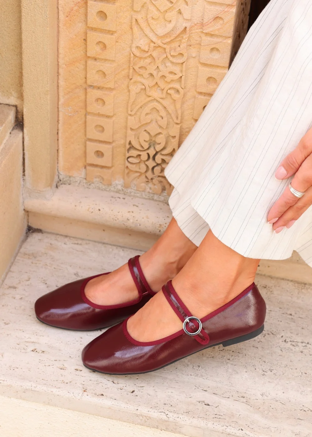 Linzi Graceful Burgundy Faux Leather Ballet Pumps - Size 5 Image 1
