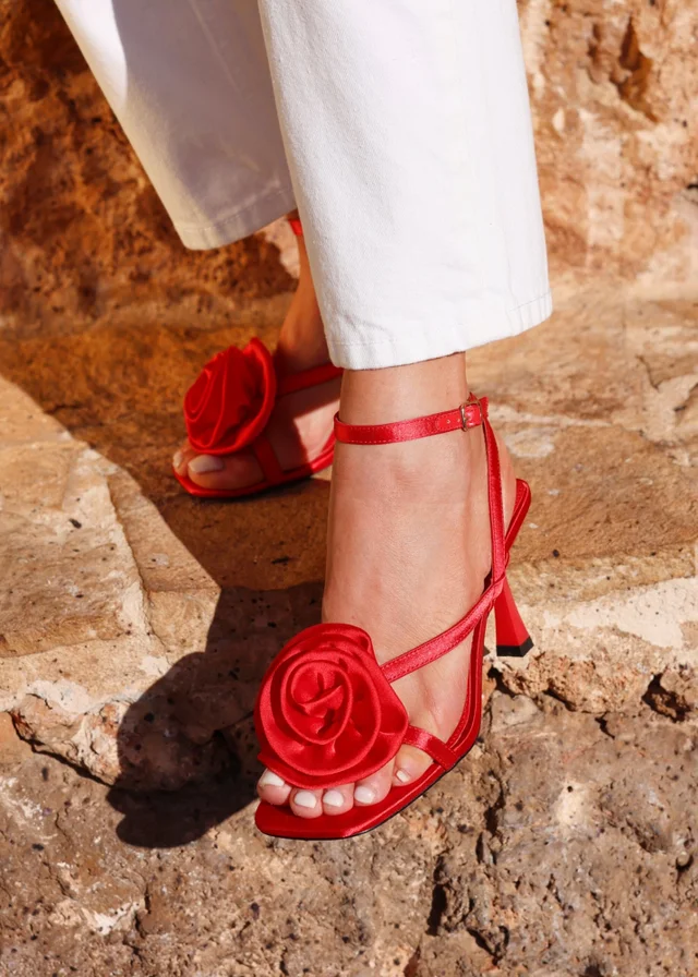 Linzi Valentine Red Satin Stiletto Heeled Sandals