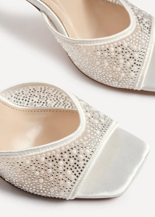 Linzi Encanta Ivory Satin Diamante Mesh Stiletto Heeled Sandal - Size 5 Image 4