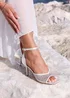 Linzi Encanta Ivory Satin Diamante Mesh Stiletto Heeled Sandal - Size 5 Image 1