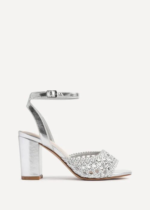 Linzi Bridget Silver Faux Leather Handwoven Block Heeled Sandal - Size 4 Image 2