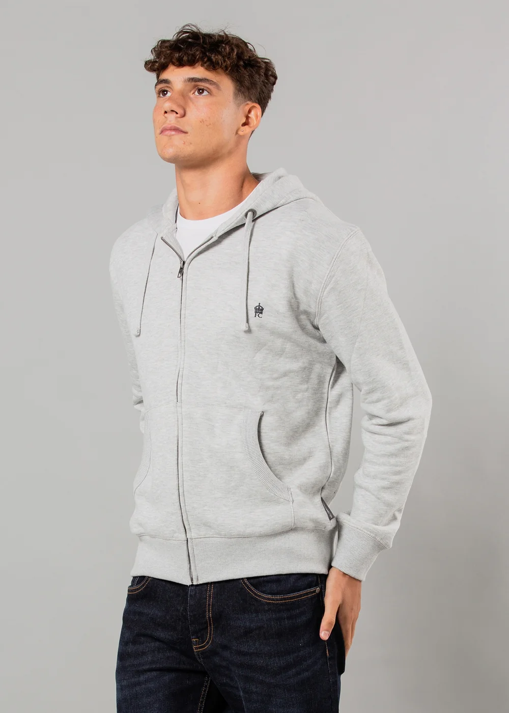 French Connection Light Grey Cotton Blend Zip Hoody - Small Image 1
