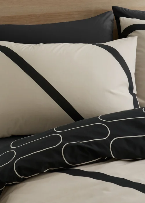 Catherine Lansfield Linear Curve Geometric Black Reversible Duvet Cover Set - Single Image 3