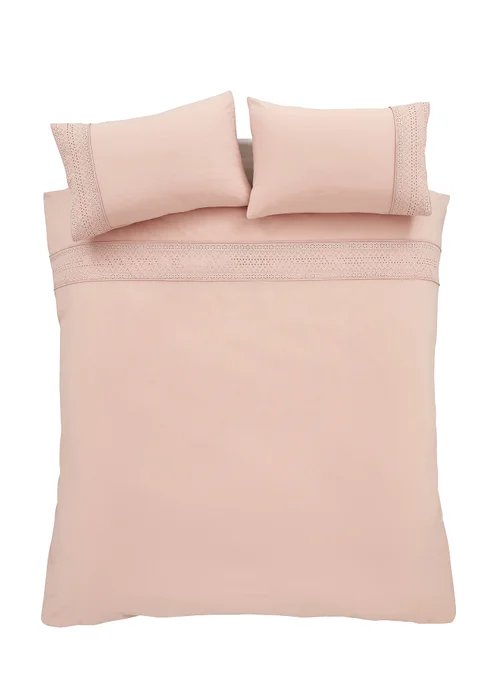 Catherine Lansfield Broderie Anglaise Duvet Cover Set Blush Pink - Single Image 4