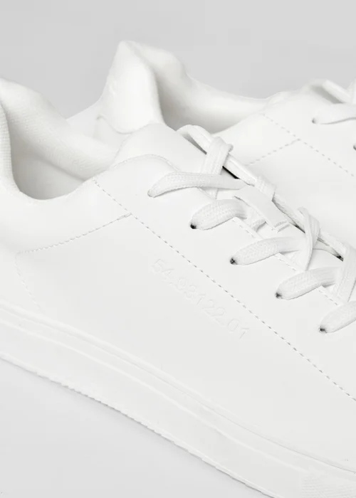 Threadbare White Lace-Up Faux Leather Court Trainers - 12 Image 2