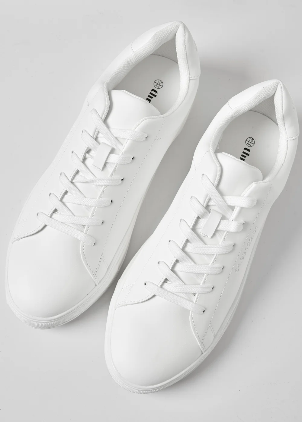 Threadbare White Lace-Up Faux Leather Court Trainers - 12 Image 1