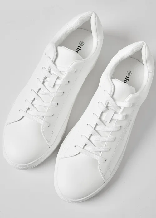 Threadbare White Lace-Up Faux Leather Court Trainers - 12 Image 1