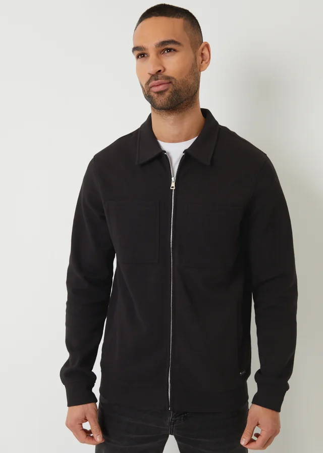 Threadbare Black Zip Through Pique Shacket