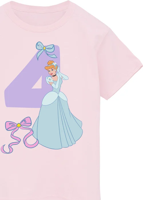 Ada & Ted Disney Cinderella 4th Birthday Kids Light Pink T-Shirt (3-6 Years) - Age 5-6 Years Image 2