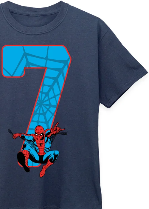 Ada & Ted Marvel Spider-Man 7th Birthday Kids Navy T-Shirt (7-11 Years) - Age 9-11 Years Image 2