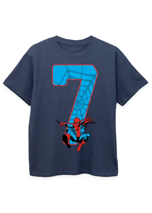 Ada & Ted Marvel Spider-Man 7th Birthday Kids Navy T-Shirt (7-11 Years) - Age 9-11 Years Image 1