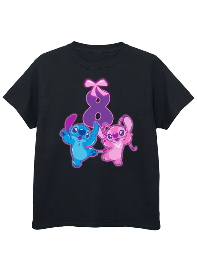 Ada & Ted Disney Lilo & Stitch 8th Birthday KidsBlack T-Shirt (7-11 Years)