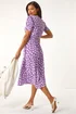 Roman Lilac Heart Print Ruched Midi Dress - Size 16 Image 4
