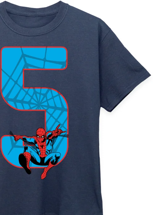 Ada & Ted Marvel Spider-Man 5th Birthday Kids Navy T-Shirt (5-8 Years) - Age 7-8 Years Image 2