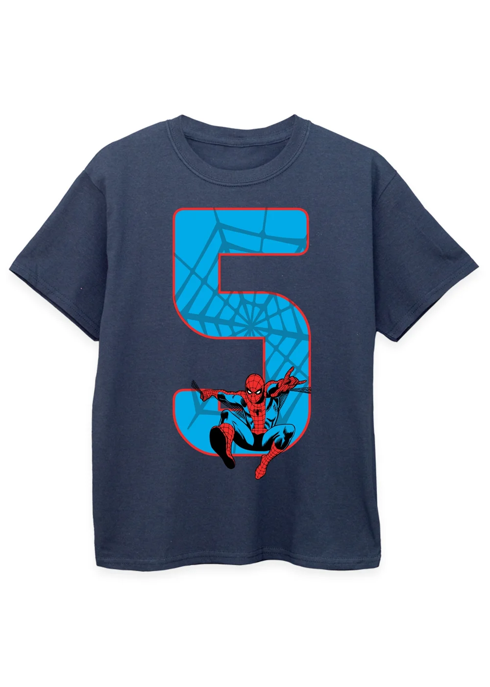 Ada & Ted Marvel Spider-Man 5th Birthday Kids Navy T-Shirt (5-8 Years) - Age 7-8 Years Image 1