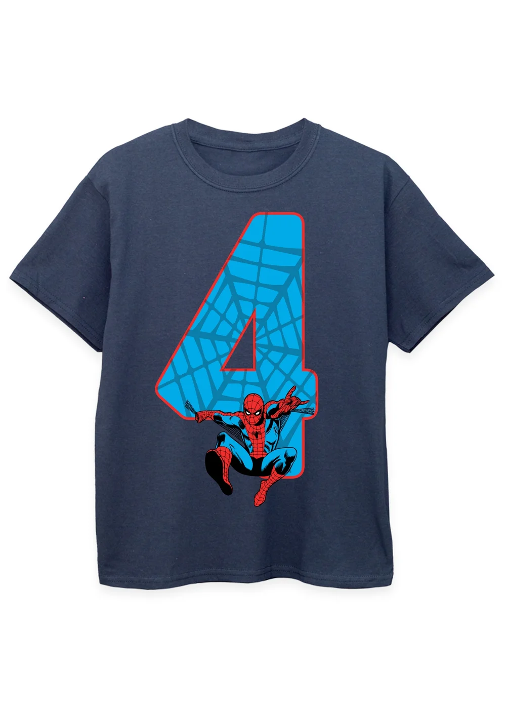 Ada & Ted Marvel Spider-Man 4th Birthday Kids Navy T-Shirt (3-6 Years) - Age 3-4 Years Image 1