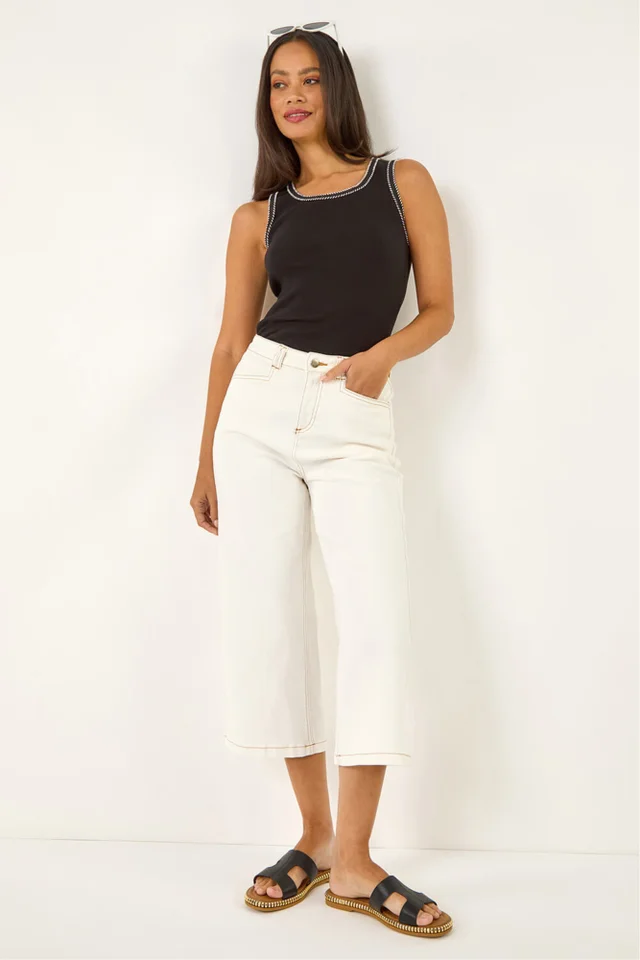 Dusk Ivory Denim Pocket Detail Wide Leg Culotte