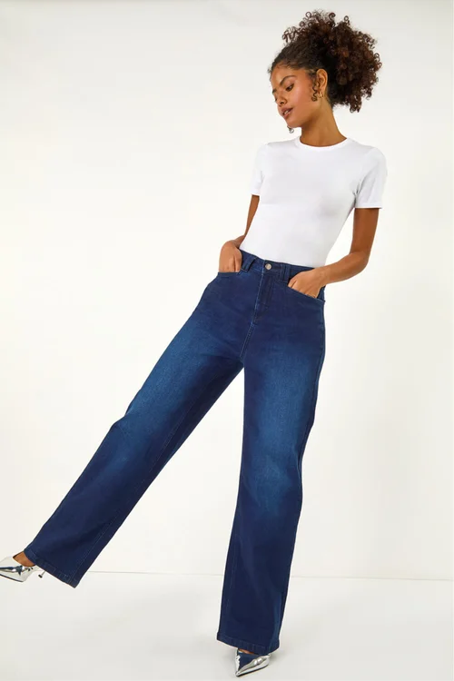 Dusk Indigo Denim Stretch Wide Leg Jeans - 16 Image 1