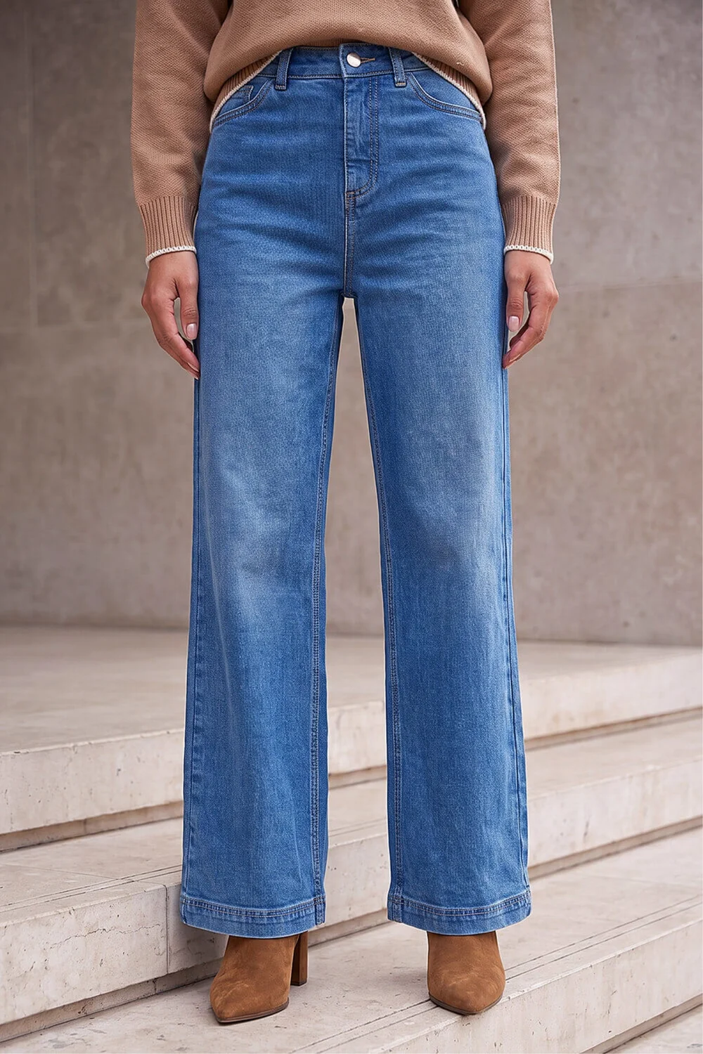 Roman Light Denim Cotton Blend Wide Leg Stretch Jeans - 14 Image 1