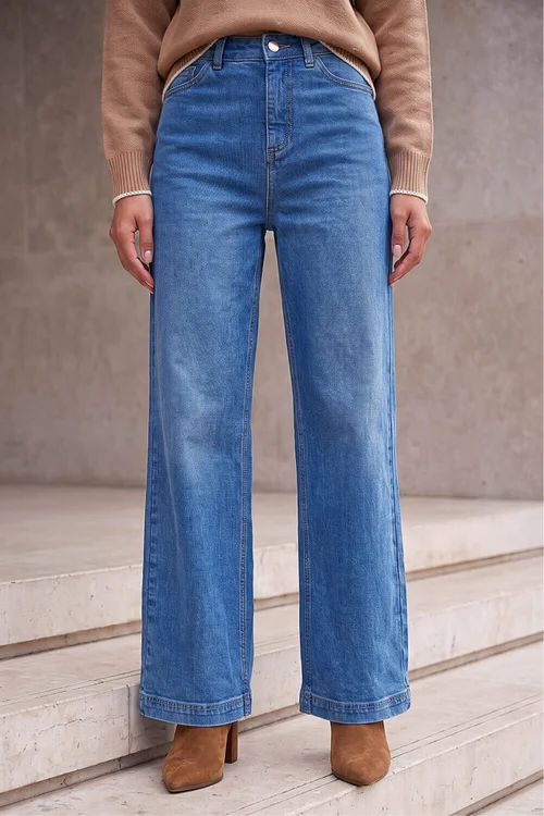 Roman Light Denim Cotton Blend Wide Leg Stretch Jeans - 14 Image 1