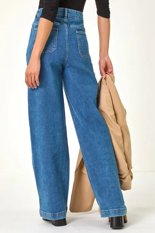 Roman Light Denim Cotton Blend Wide Leg Stretch Jeans - 14 Image 4