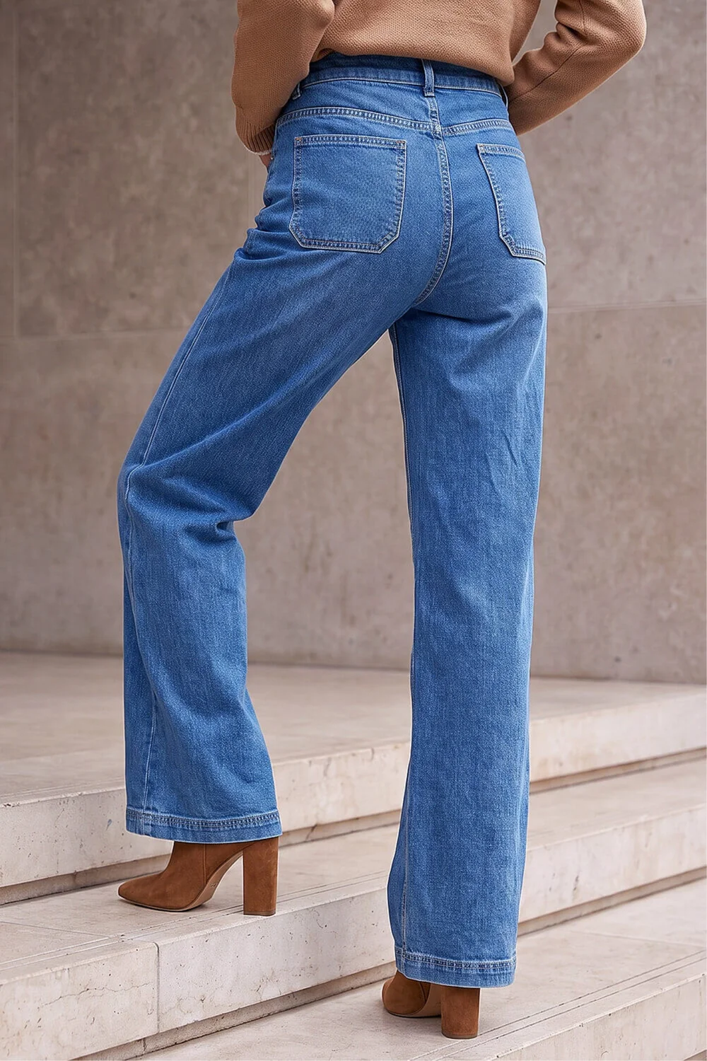 Roman Light Denim Cotton Blend Wide Leg Stretch Jeans - 14 Image 3