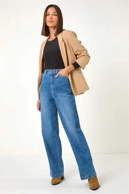 Roman Light Denim Cotton Blend Wide Leg Stretch Jeans - 14 Image 3