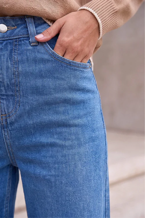 Roman Light Denim Cotton Blend Wide Leg Stretch Jeans - 14 Image 4