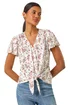 Roman Ivory Floral Buttoned Tie Hem Top - Size 14 Image 1