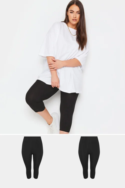 Yours 2 Pack Curve Black Stretch Cropped Leggings - 24 Image 1