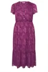 Yours London Curve Purple Burn Out Jacquard Ruffle Dress - 26-28 Image 5