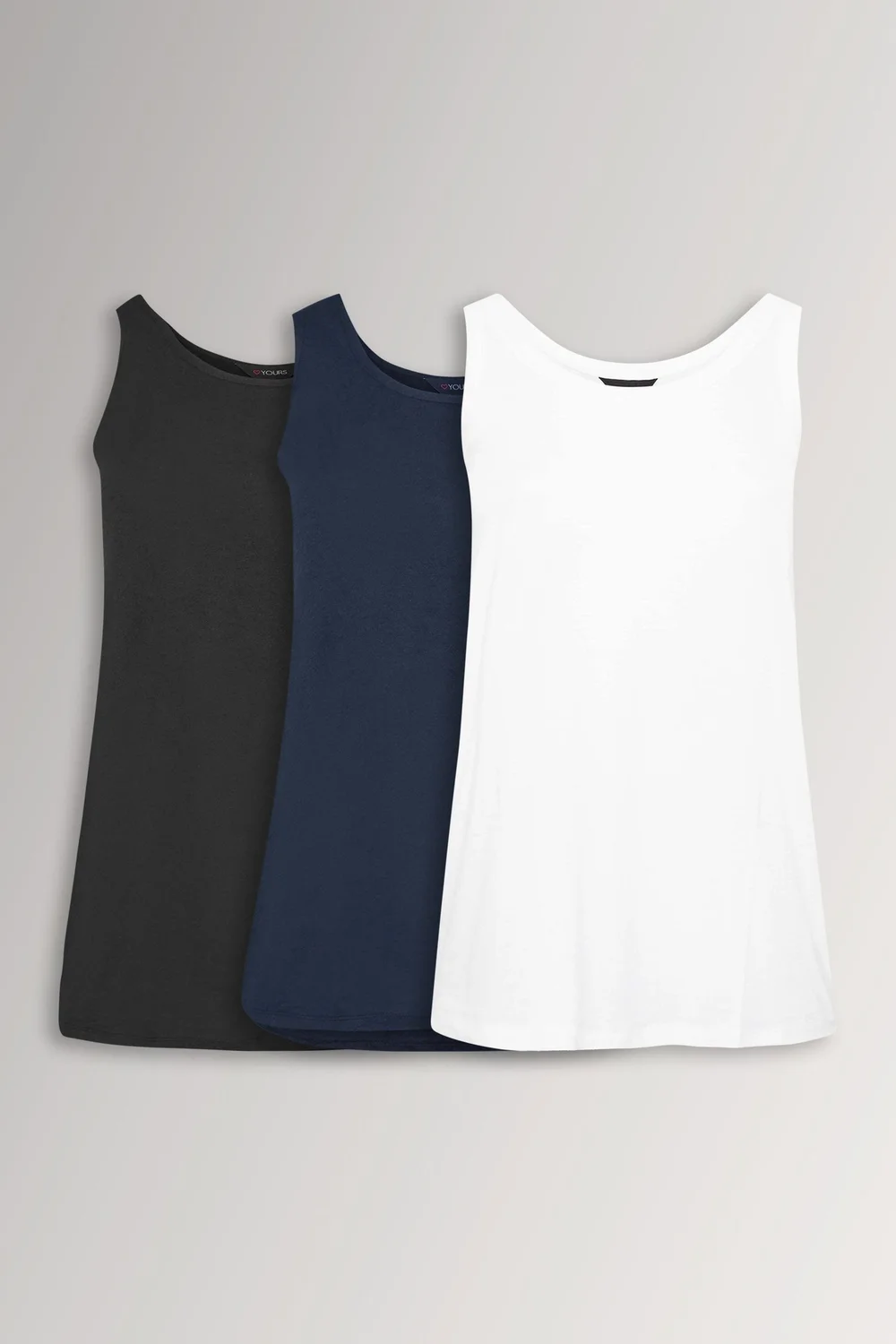 Yours 3 Pack Curve Navy Blue, Black & White Core Vest Tops - 22-24 Image 1