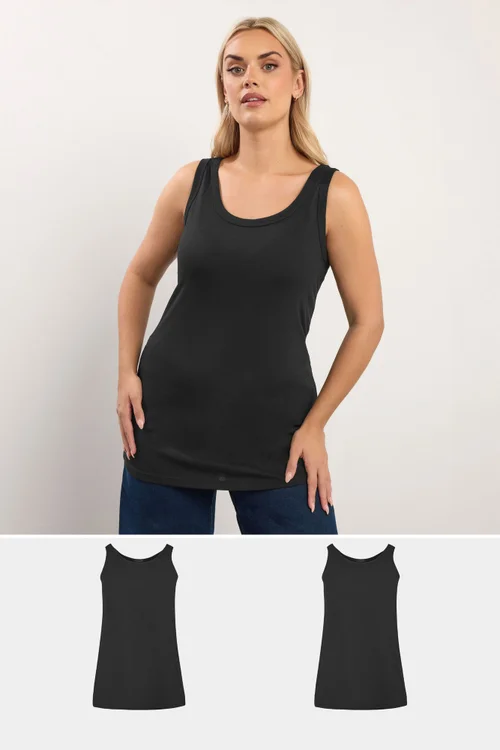 Yours 2 Pack Curve Black Core Vest Tops - Size 30-32 Image 1