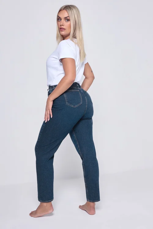 Yours Curve Mid Blue Mom Jeans - 16 Image 4