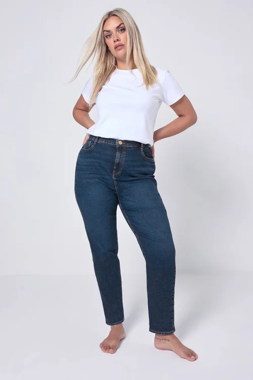 Yours Curve Mid Blue Mom Jeans - 16 Image 1
