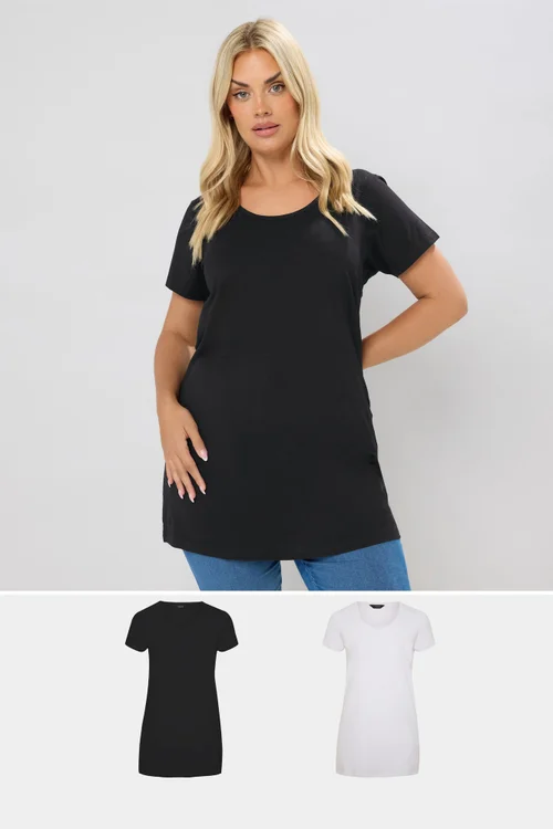 Yours Curve 2 Pack Black & White Longline T Shirts - Size 20 Image 1