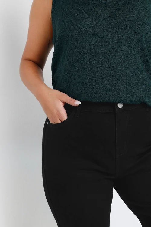 Yours Curve Black Wide Leg Cropped Denim Jeans - Size 28 Image 4