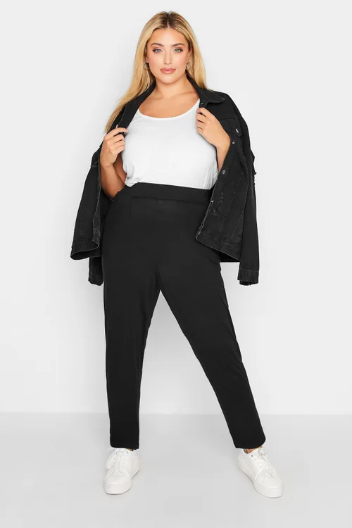 Yours Curve Black Double Pleat Jersey Stretch Joggers - 16 Image 2