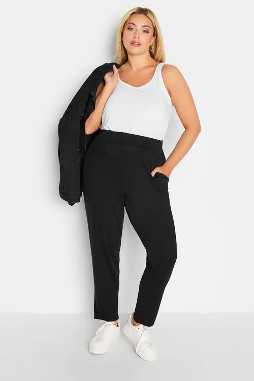 Yours Curve Black Double Pleat Jersey Stretch Joggers - 16 Image 3