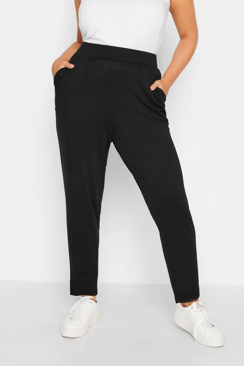 Yours Curve Black Double Pleat Jersey Stretch Joggers - 16 Image 1
